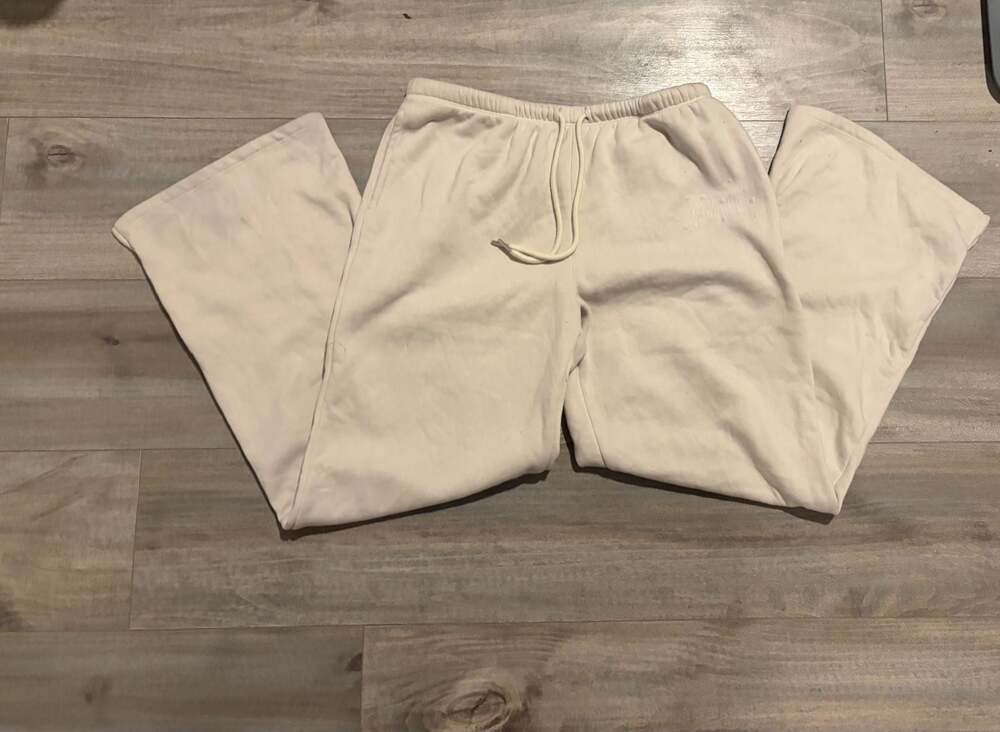 Aéropostale Cream Embroidered Sweatpants with Drawstring Waist, Size L